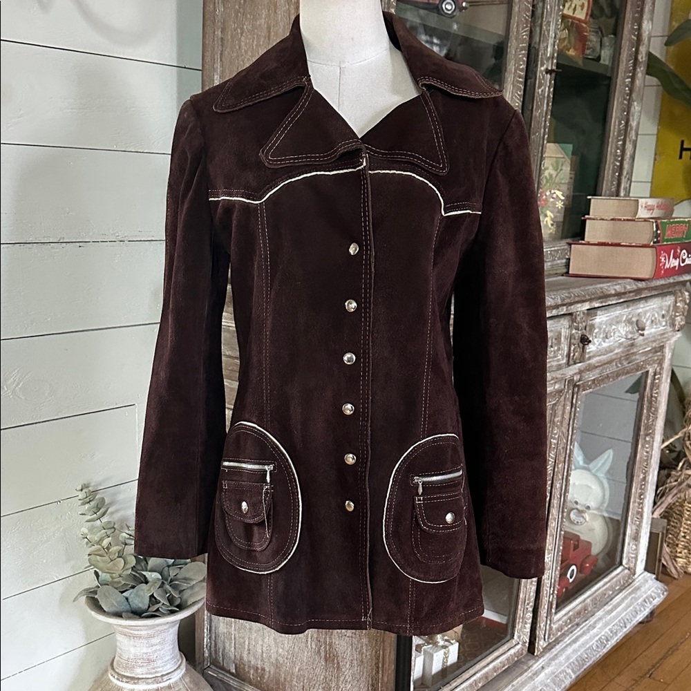KINETIC VINTAGE BROWN LEATHER JACKET 1980'S MEDIUM **